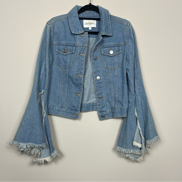 DAYA BY ZENDAYA BELL SLEEVE BUTTON UP DENIM JACKET SIZE SMALL - Picture 7 of 16
